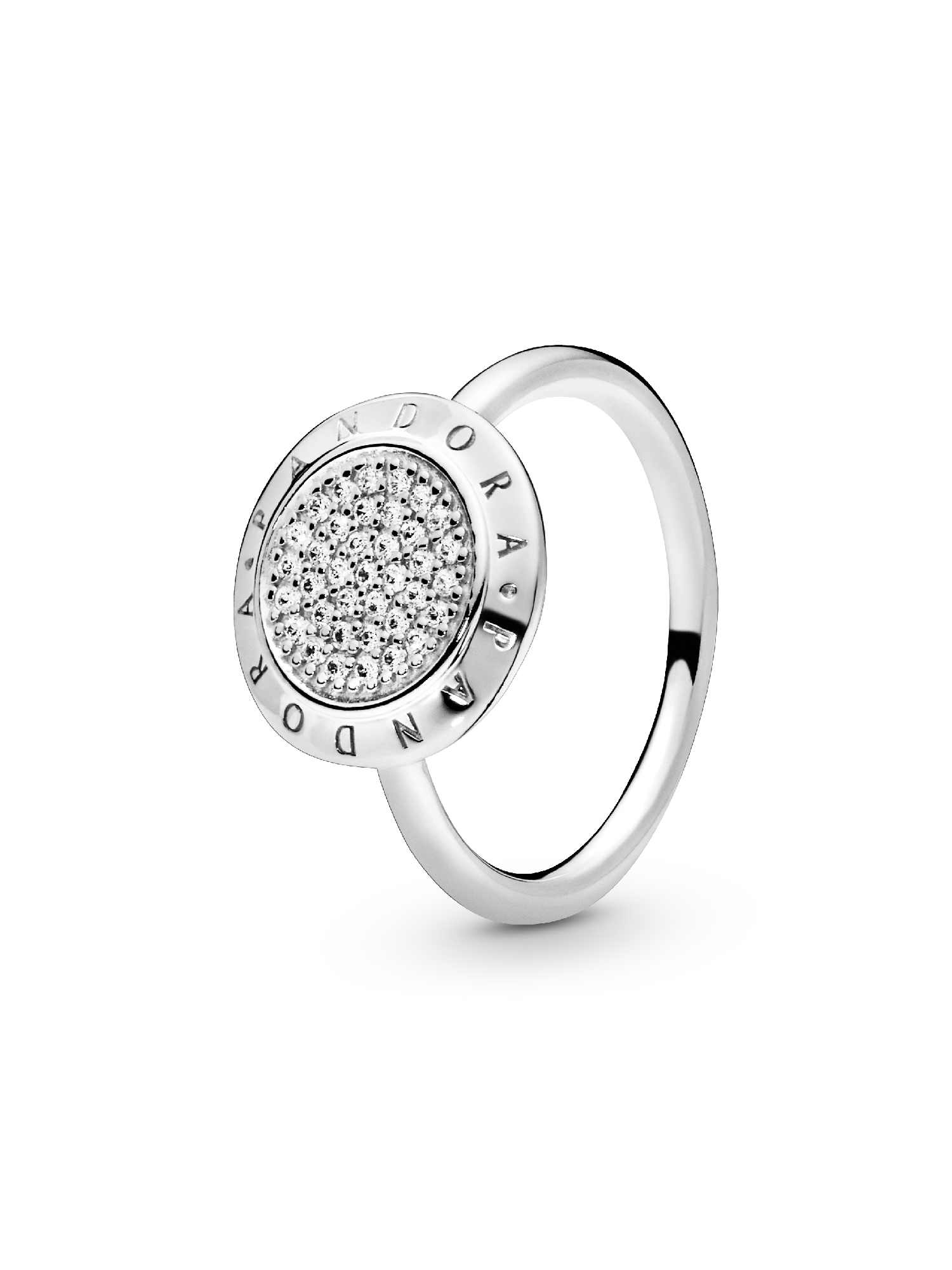 PANDORA logo silver ring with cubic zirconia