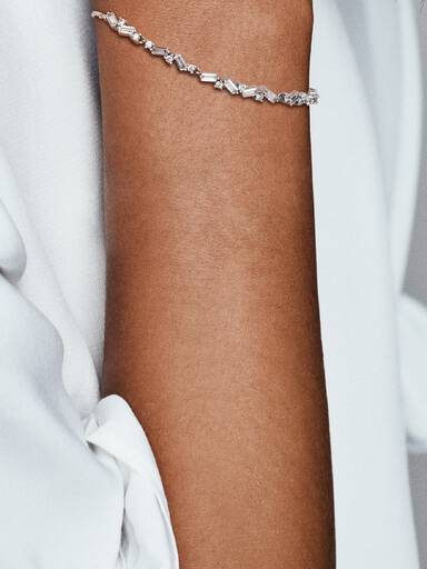 Ice cube silver bracelet with clear cubic zirconia