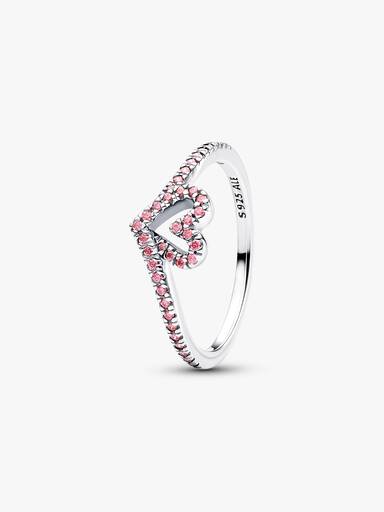 Anel Wishbone Brilhante de Coração Rosa