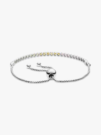 Rhodium plated silver bracelet with pink cubic zirconia