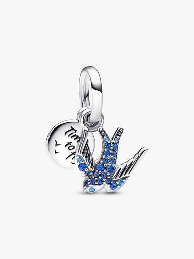 Charm Duplo Andorinha Brilhante