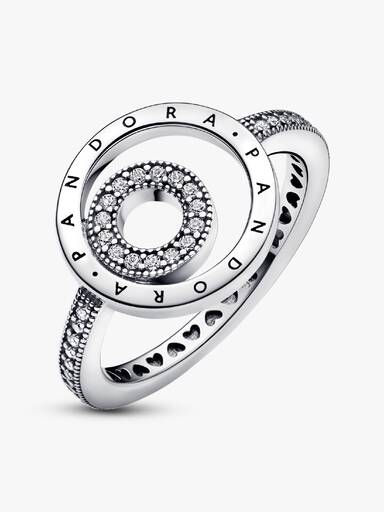 Pandora logo sterling silver ring with clear cubic zirconia