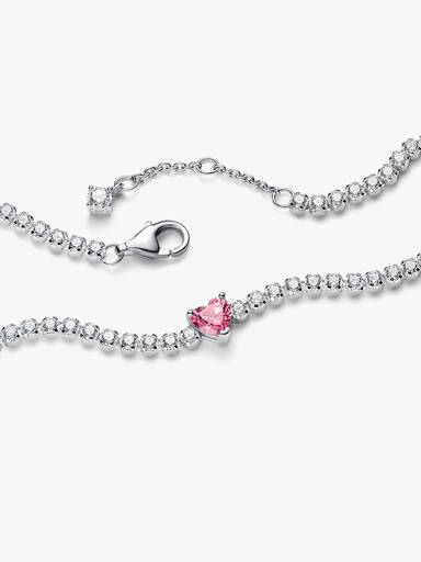 Braceletee de Tenis Coração Brilhante Rosa