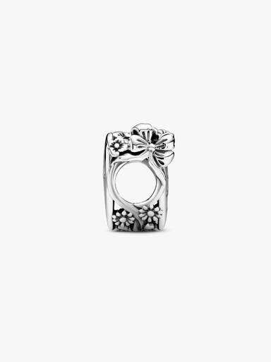Flower and bow heart sterling silver charm