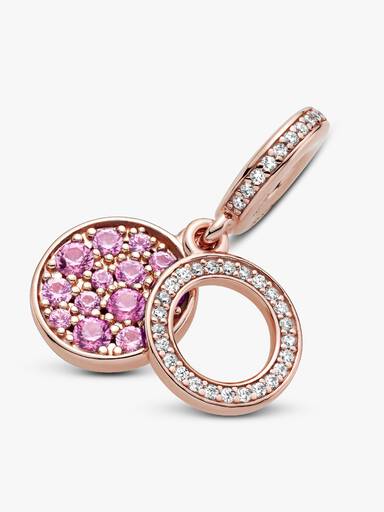 Circle and disc 14k rose gold-plated dangle with clear cubic zirconia and synthetic pink sapphire