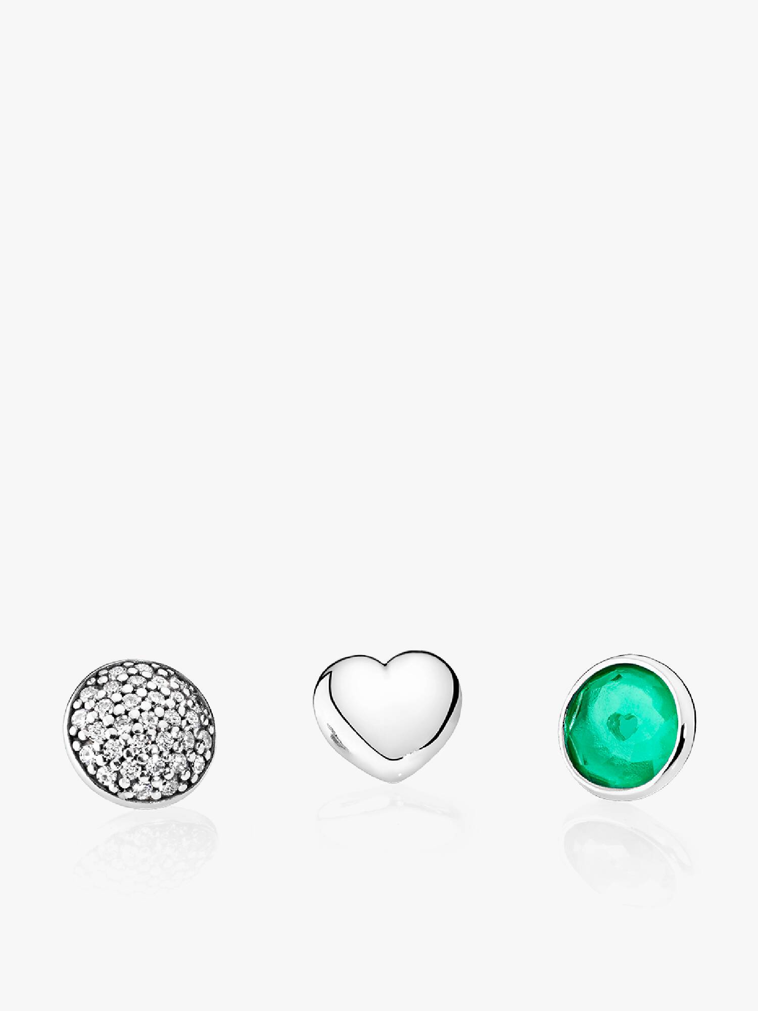 May petite elements pack in silver with heart, pave droplet with clear CZ and royal green crystal droplet