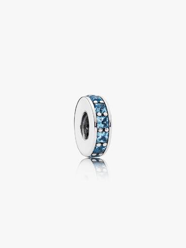 Abstract silver spacer with sky blue crystal