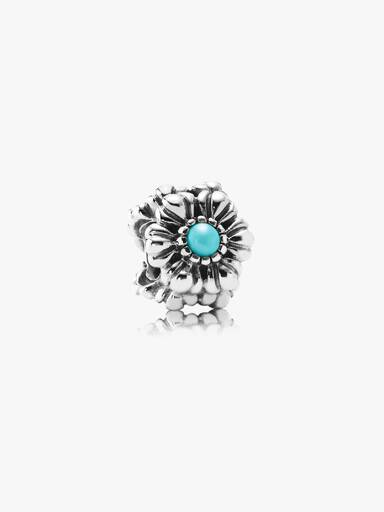 Birthstone flower December silver charm with turquoise