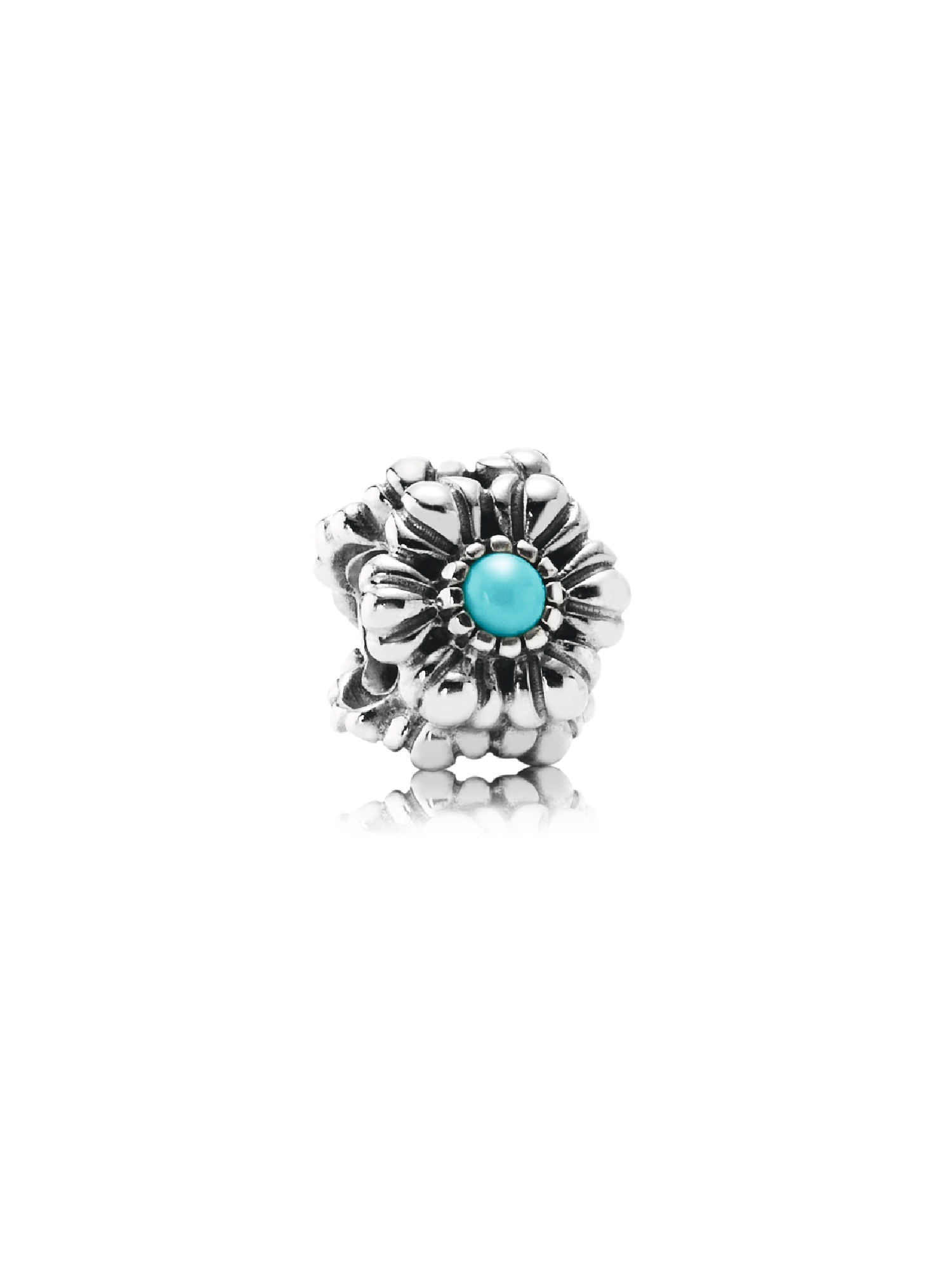 Birthstone flower December silver charm with turquoise