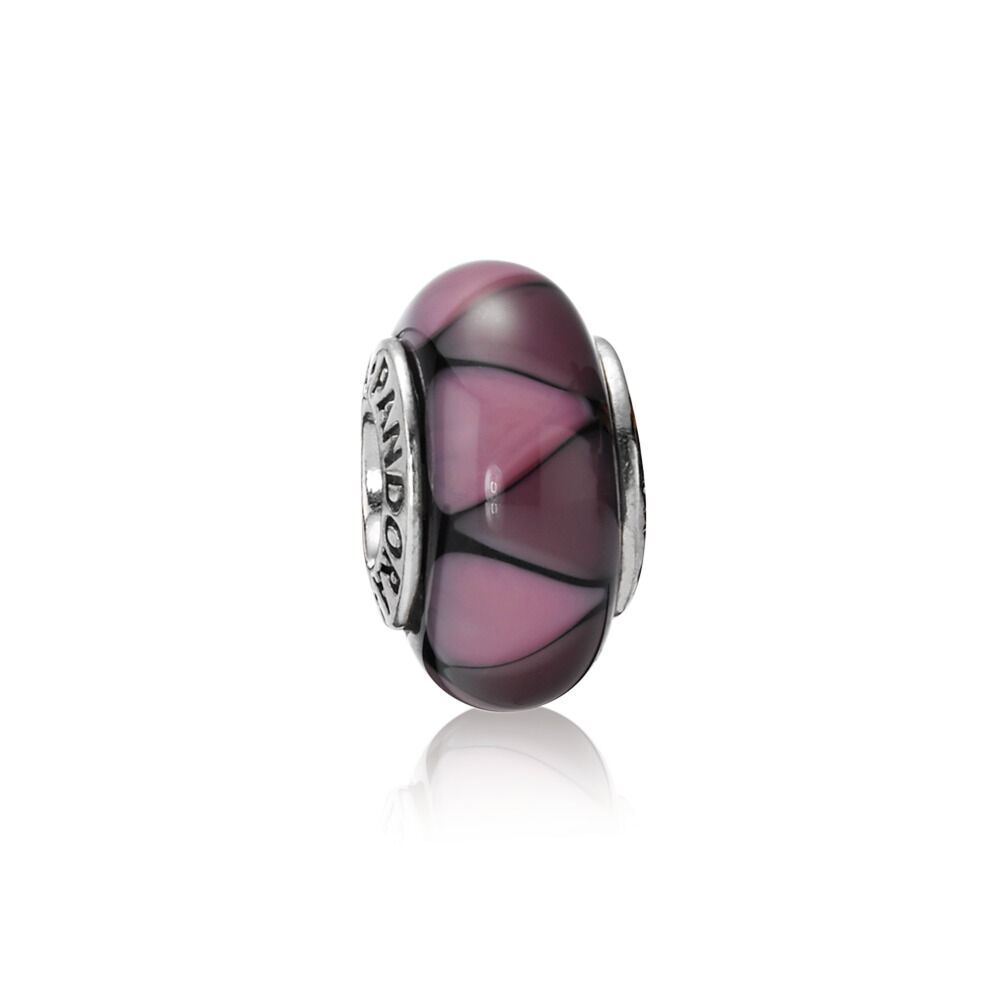Abstract silver charm with purple murano glass