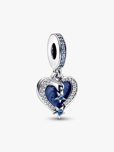 Charm pendente duplo com coração celestial Estrela Cadente