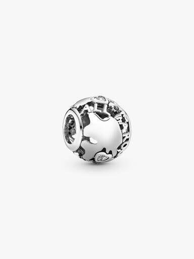 All around the world openwork silver charm with cubic zirconia