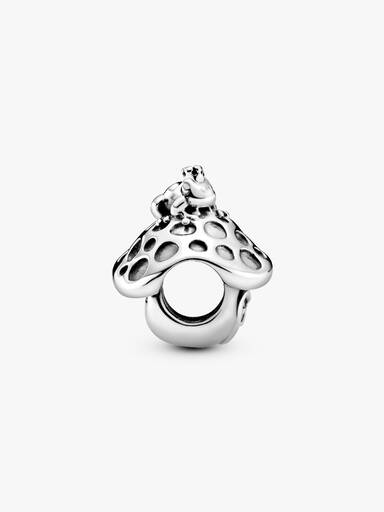 Mushroom and frog sterling silver charm