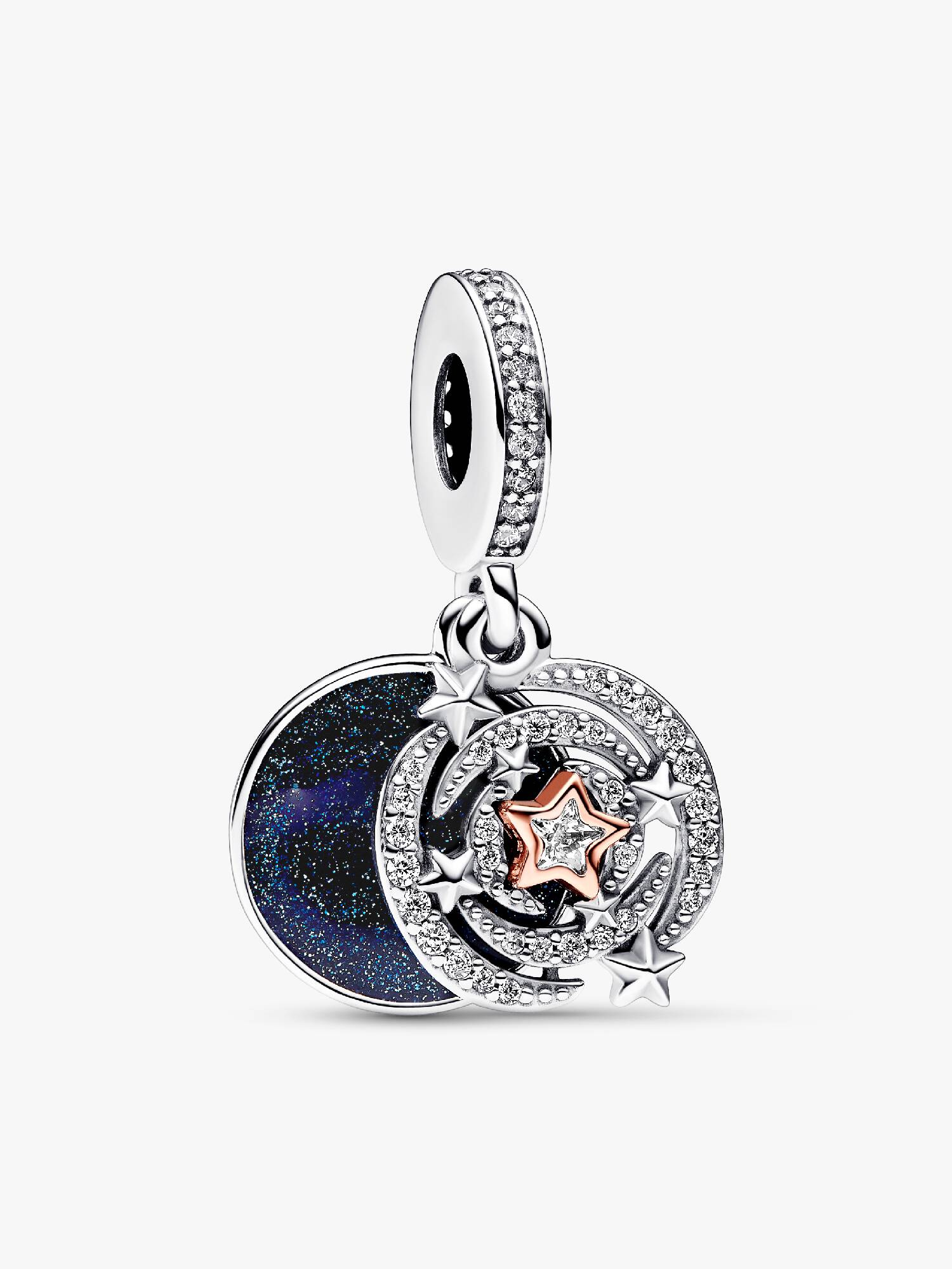 Charm Pendente Duplo Estrela Brilhante em Dois Tons