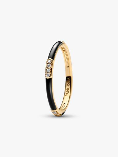 Anel Esmaltado Preto com Pedras