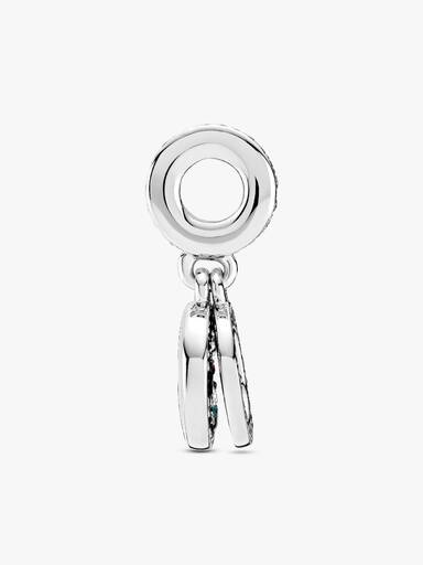Circle and disc sterling silver dangle with royal green, aqua green crystal and clear cubic zirconia