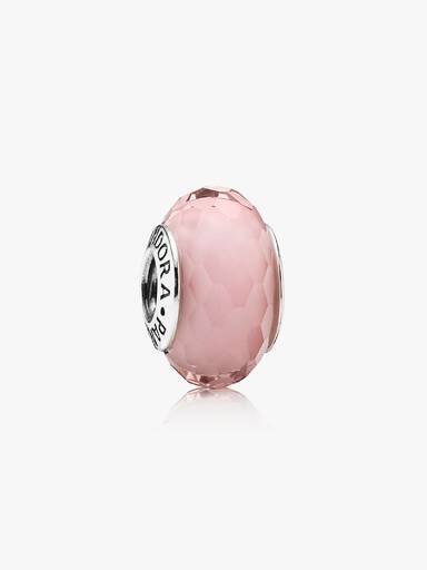 Abstract faceted silver charm with light pink murano glass