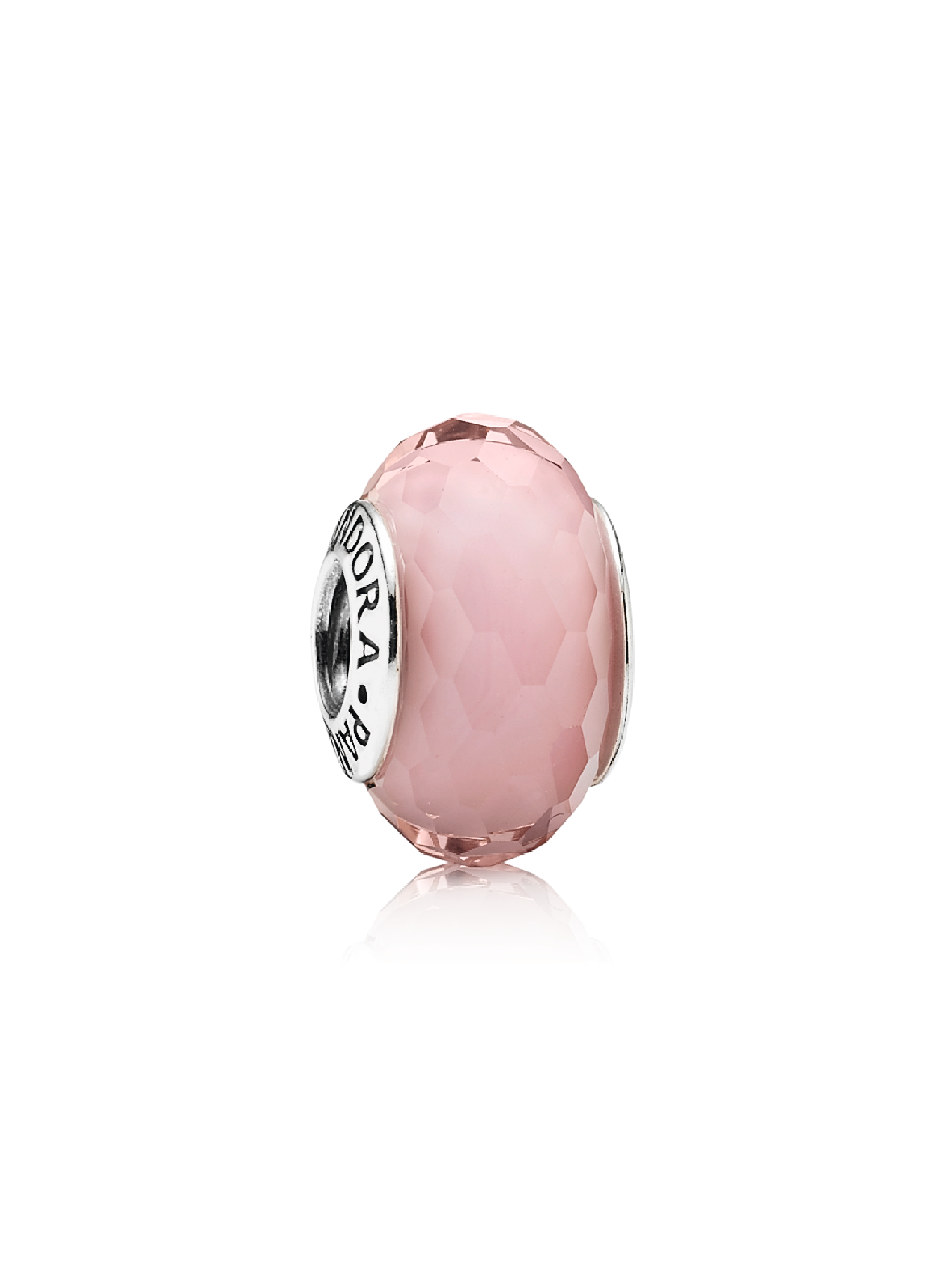 Abstract faceted silver charm with light pink murano glass
