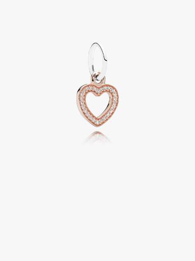 Heart rose gold dangle with silver and cubic zirconia