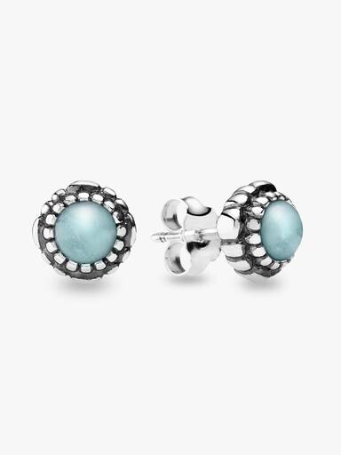 Silver stud earring, birthstone-March, aquamarine
