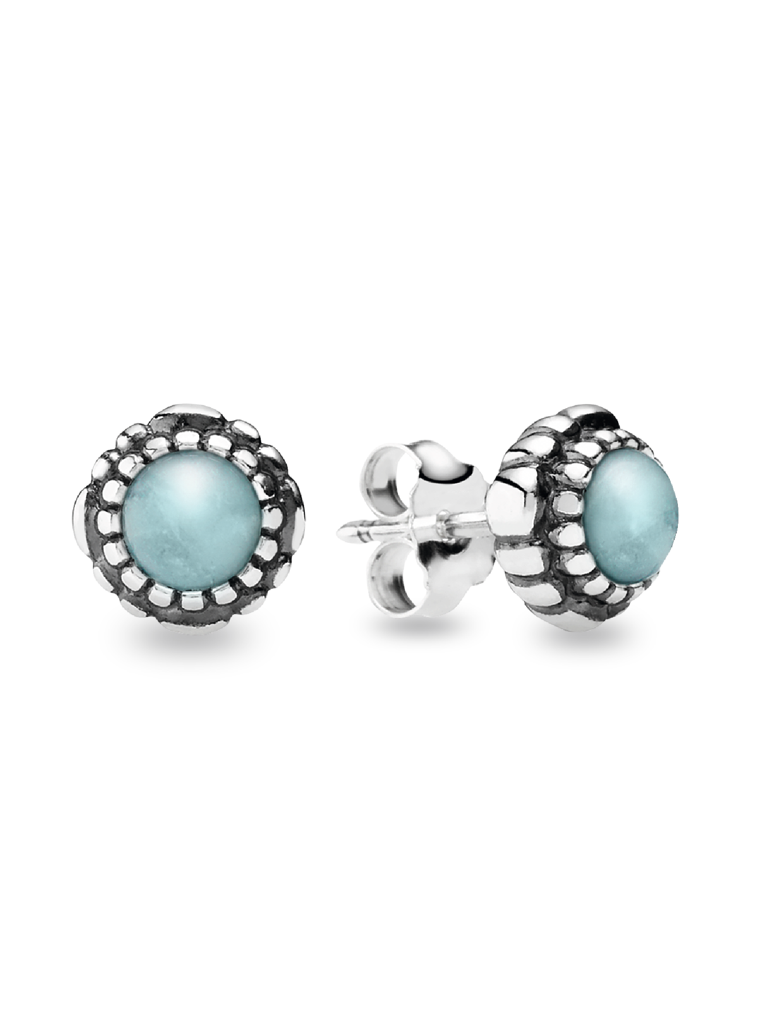 Silver stud earring, birthstone-March, aquamarine