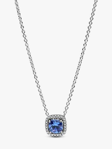 Colar de pingente quadrado Halo azul brilhante