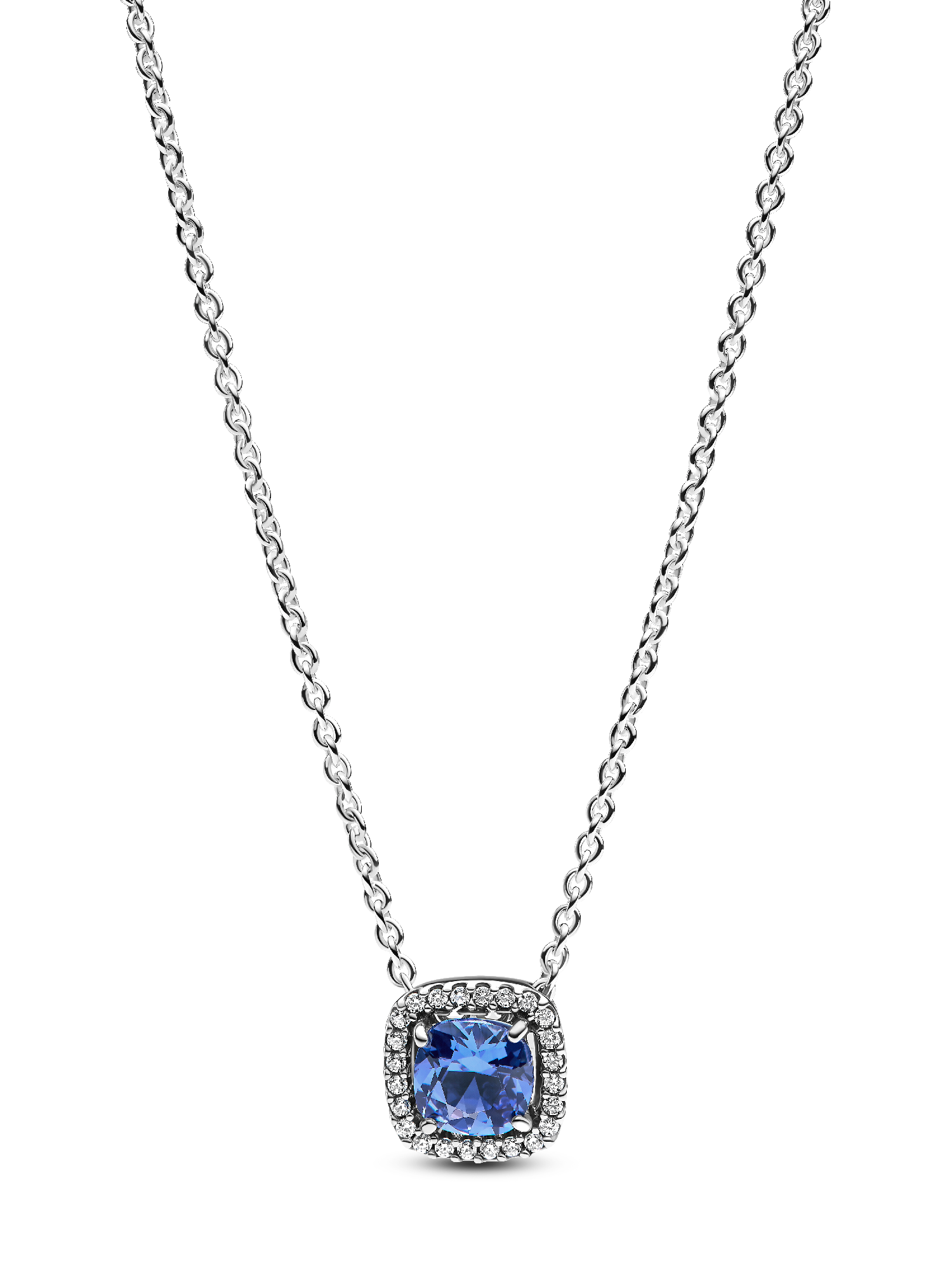 Colar de pingente quadrado Halo azul brilhante