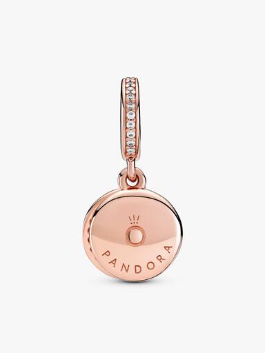 Circle and disc 14k rose gold-plated dangle with clear cubic zirconia and stellar blue crystal