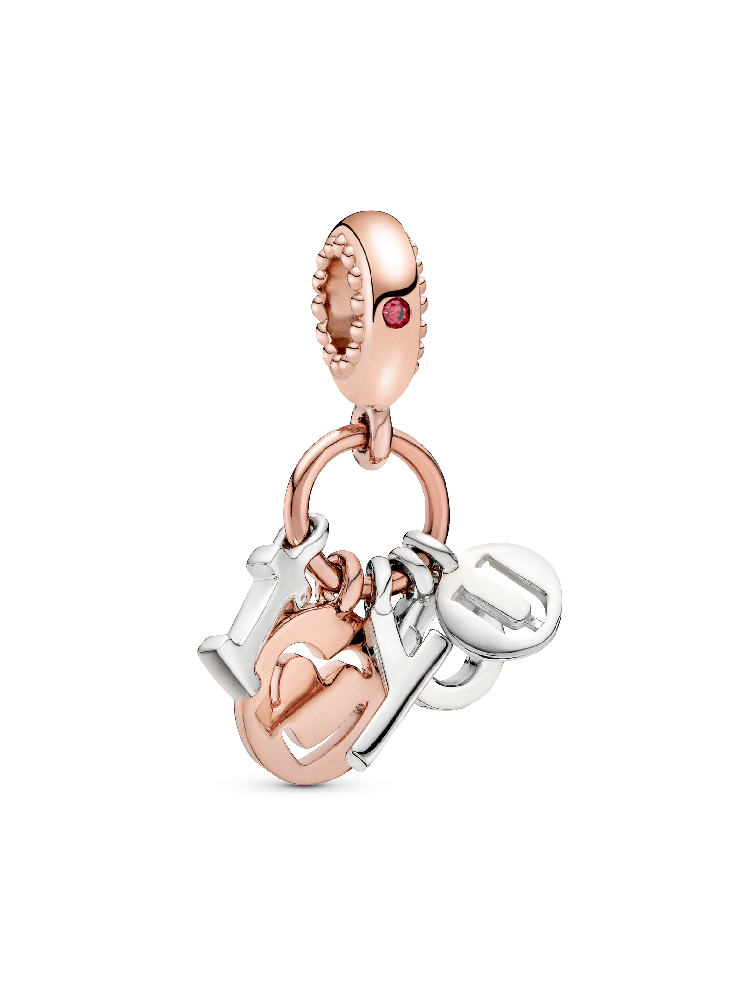I love you 14k rose gold-plated and silver dangle with red cubic zirconia