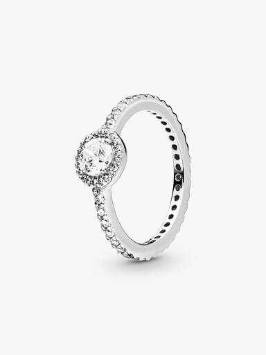 Round silver ring with clear cubic zirconia