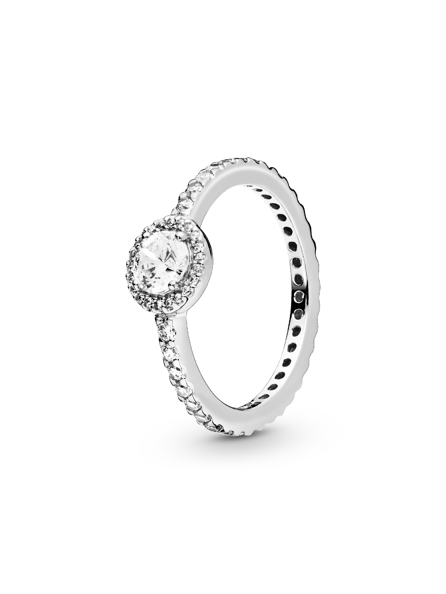 Round silver ring with clear cubic zirconia
