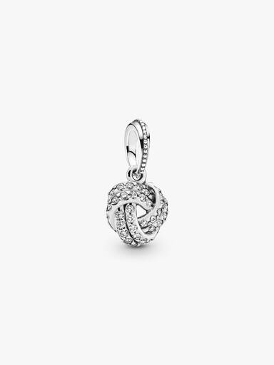 Love knot silver pendant with clear cubic zirconia