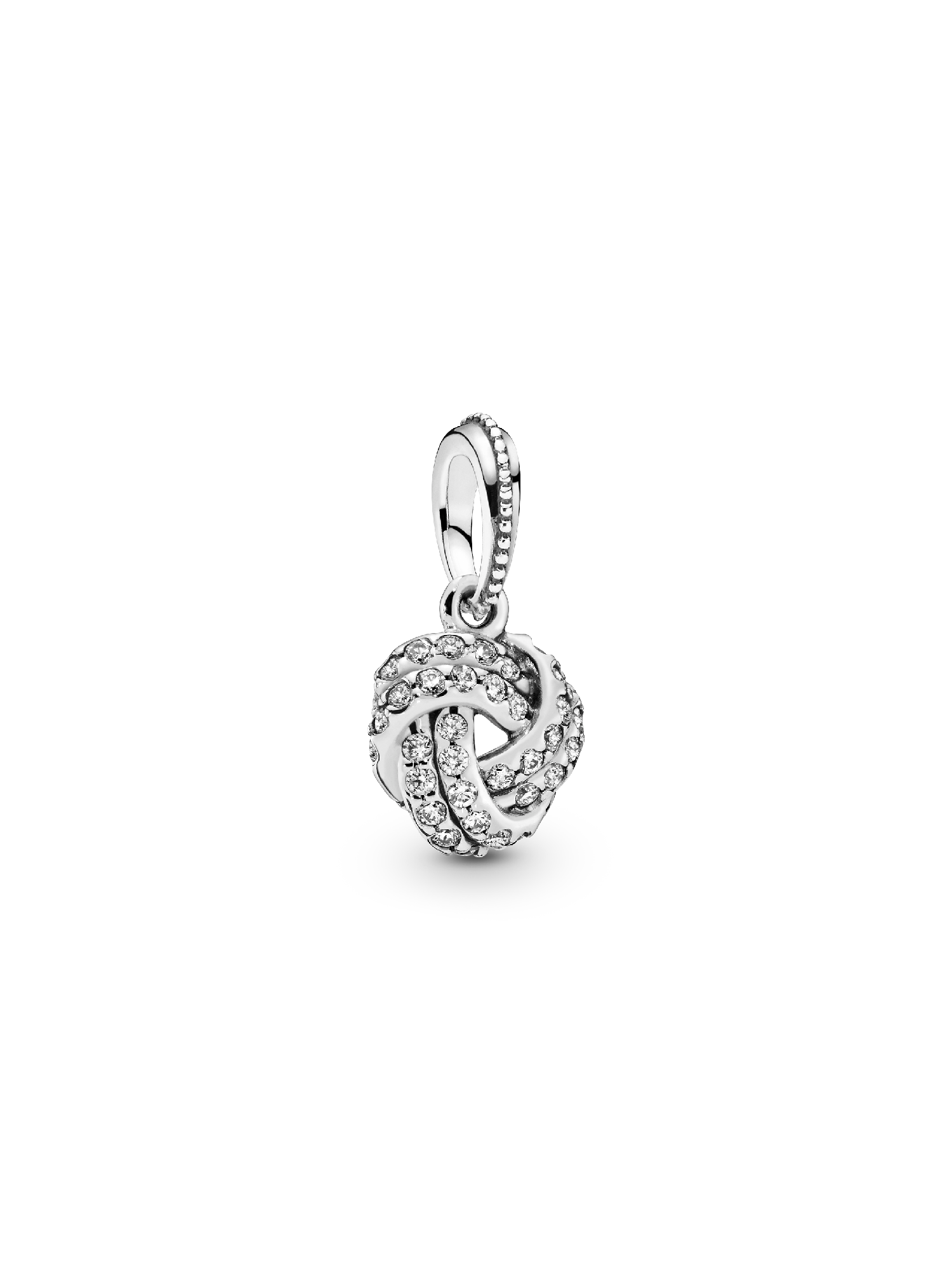 Love knot silver pendant with clear cubic zirconia