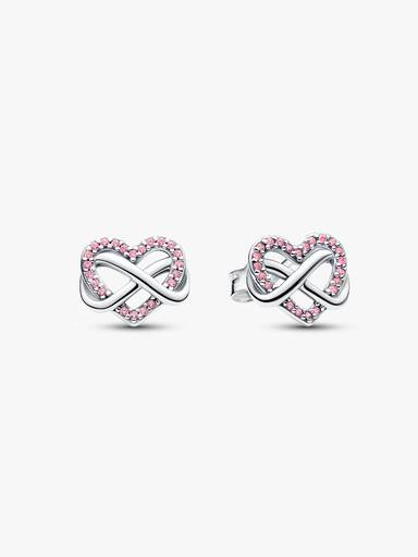 Brincos Coração Rosa Infinito Brilhante