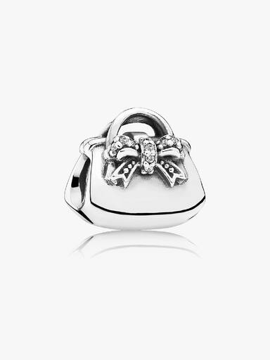 Handbag silver charm with cubic zirconia