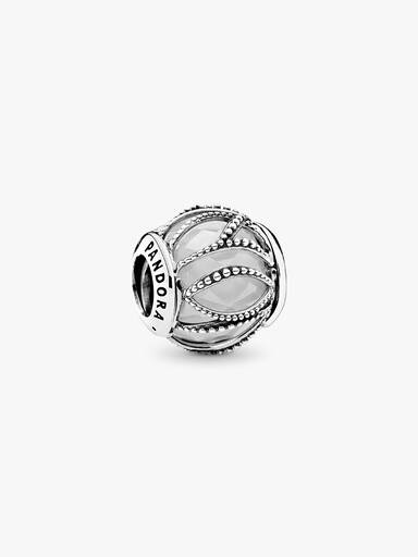 Abstract silver charm with faceted clear cubic zirconia