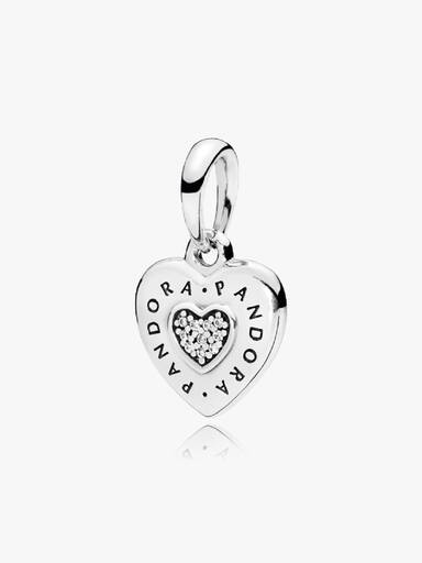 PANDORA logo silver heart pendant with clear cubic zirconia