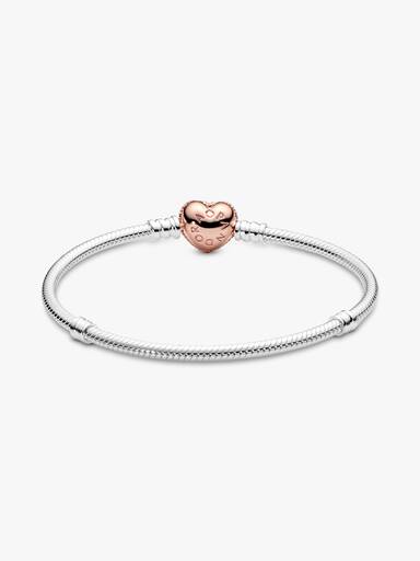 Pulseira Corrente Snake com Fecho de Coração em Pavé