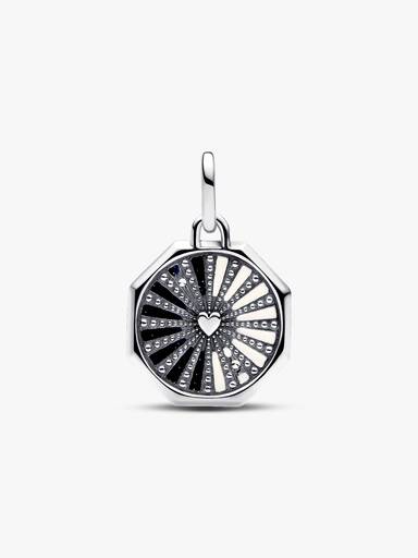 Yin and yang sterling silver medallion with clear cubic zirconia, glittery black and white enamel