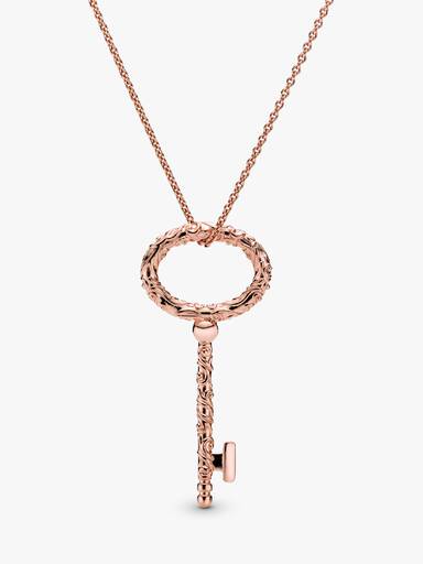 Regal pattern key PANDORA Rose pendant and necklace