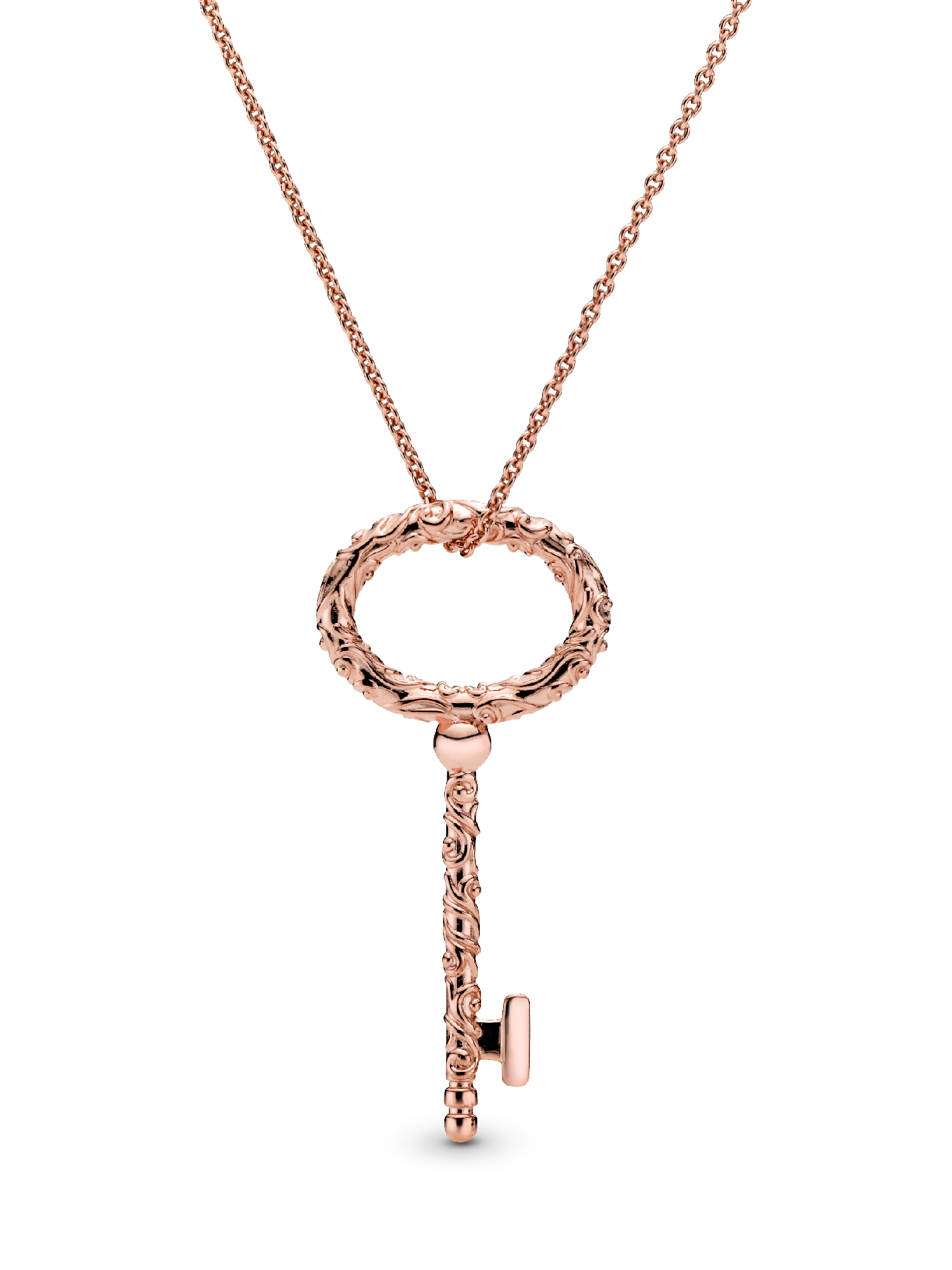 Regal pattern key PANDORA Rose pendant and necklace