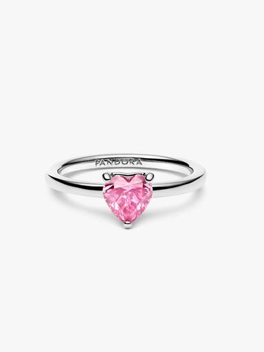 Anel Solitário Coração Brilhante Rosa