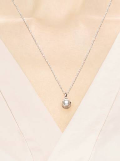 Silver pendant with white crystal pearl, 8 mm