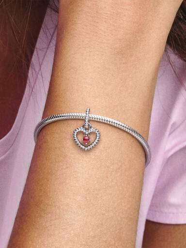 Heart sterling silver dangle with dark red crystal