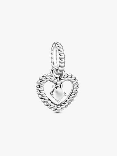 Heart sterling silver dangle with milky white crystal