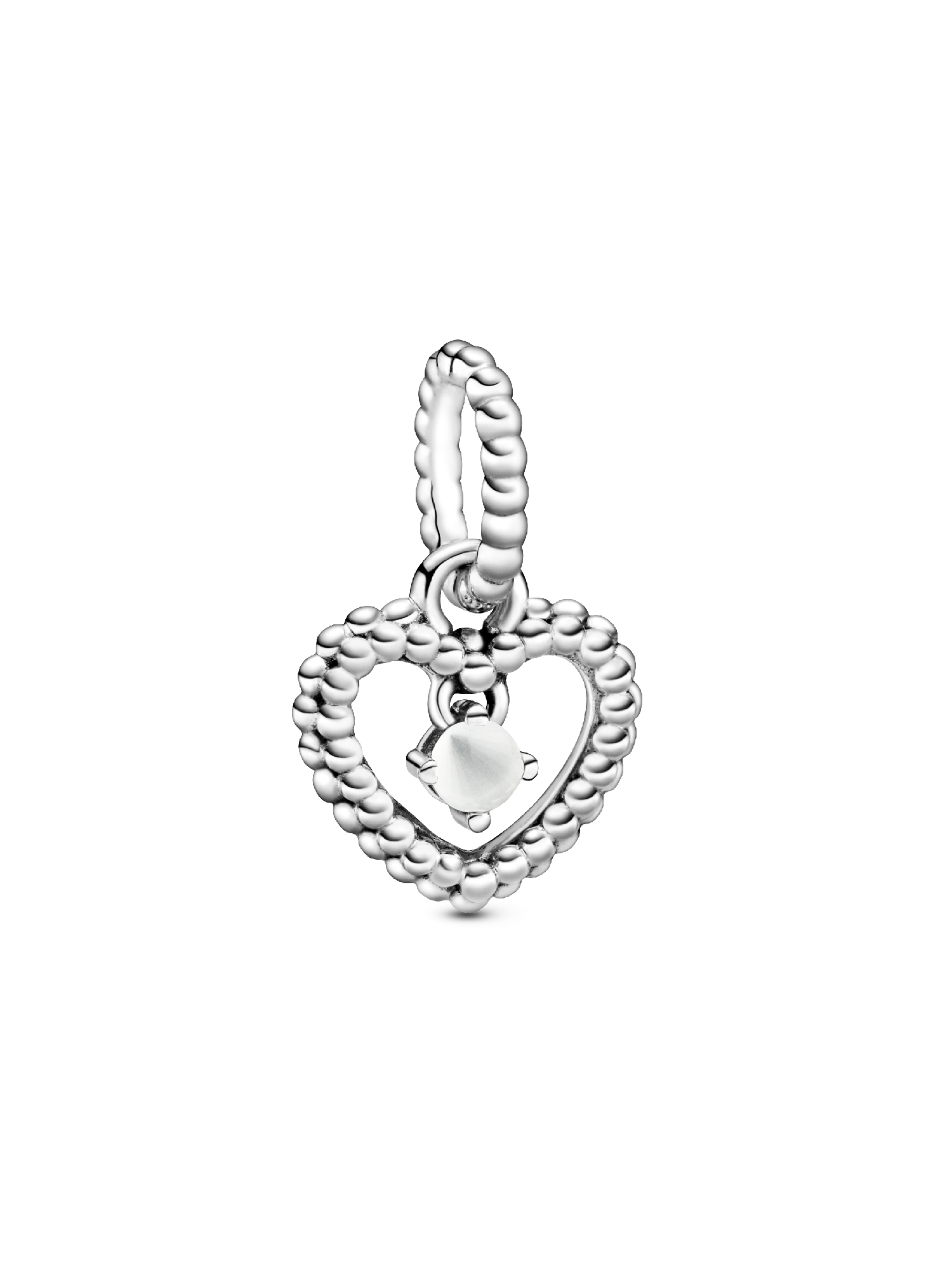 Heart sterling silver dangle with milky white crystal