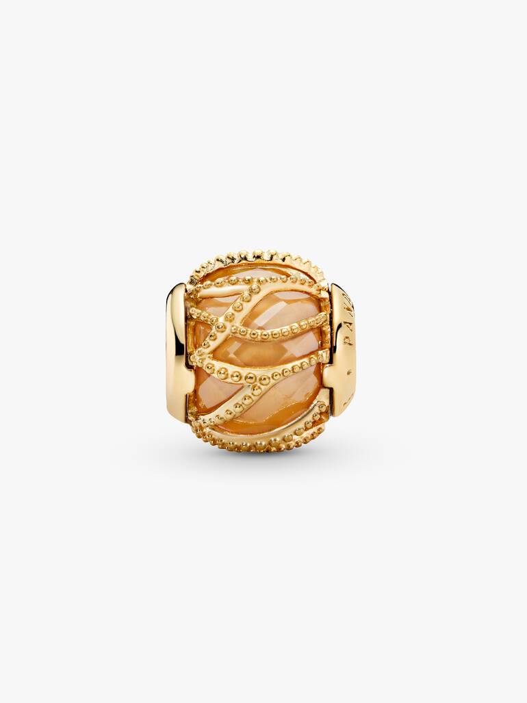 Abstract PANDORA Shine charm with faceted golden coloured cubic zirconia