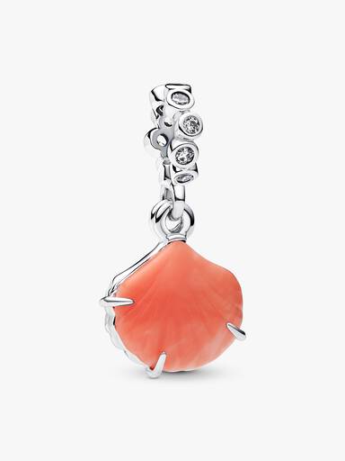 Charm pendente duplo com concha cor coral
