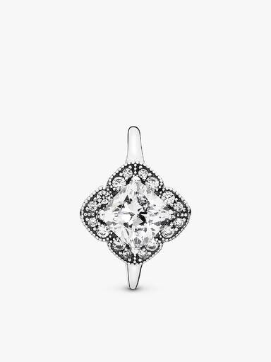 Silver ring with clear cubic zirconia
