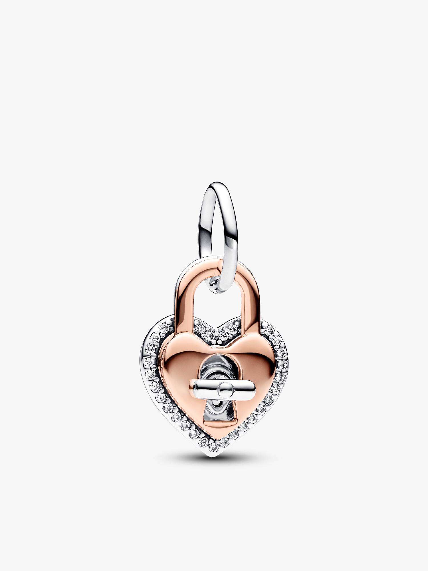 Charm pendente duplo de dois tons com cadeado de coração giratório.
